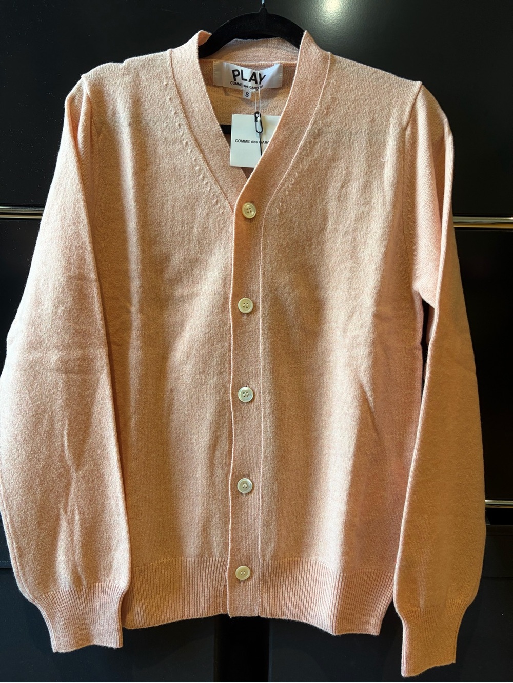 Comme des Garcons PLAY Pink V‑Neck Button Cardigan